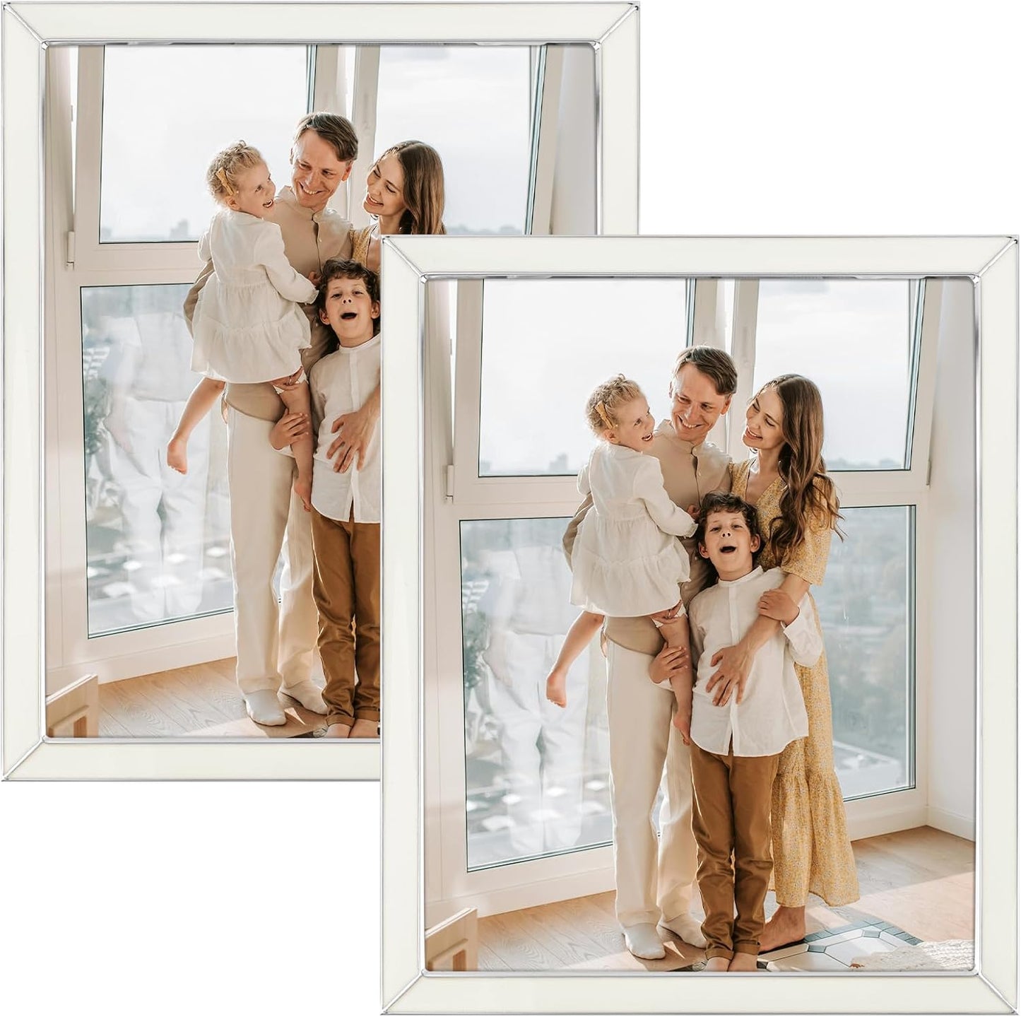 Frametory Enamel Picture Frame - 8x10 Silver Metal Edge White Enamel Picture Frame With Easel and Velvet Back for Tabletop Display, Bookshelf, 8x10 Wall Decor, Photo Frames, Picture Display-2 Set