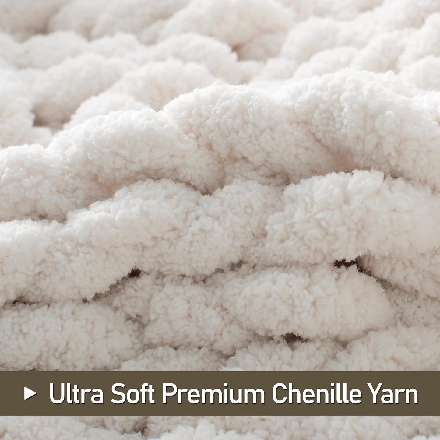 Chunky Knit Throw Blanket 60"X 80", 100% Handmade with Soft Chenille Yarn, 6.7lbs Thick Cable Knitted Blankets, Large Rope Knot Crochet Throws for Couch Sofa Bed Home Decor, Cream White