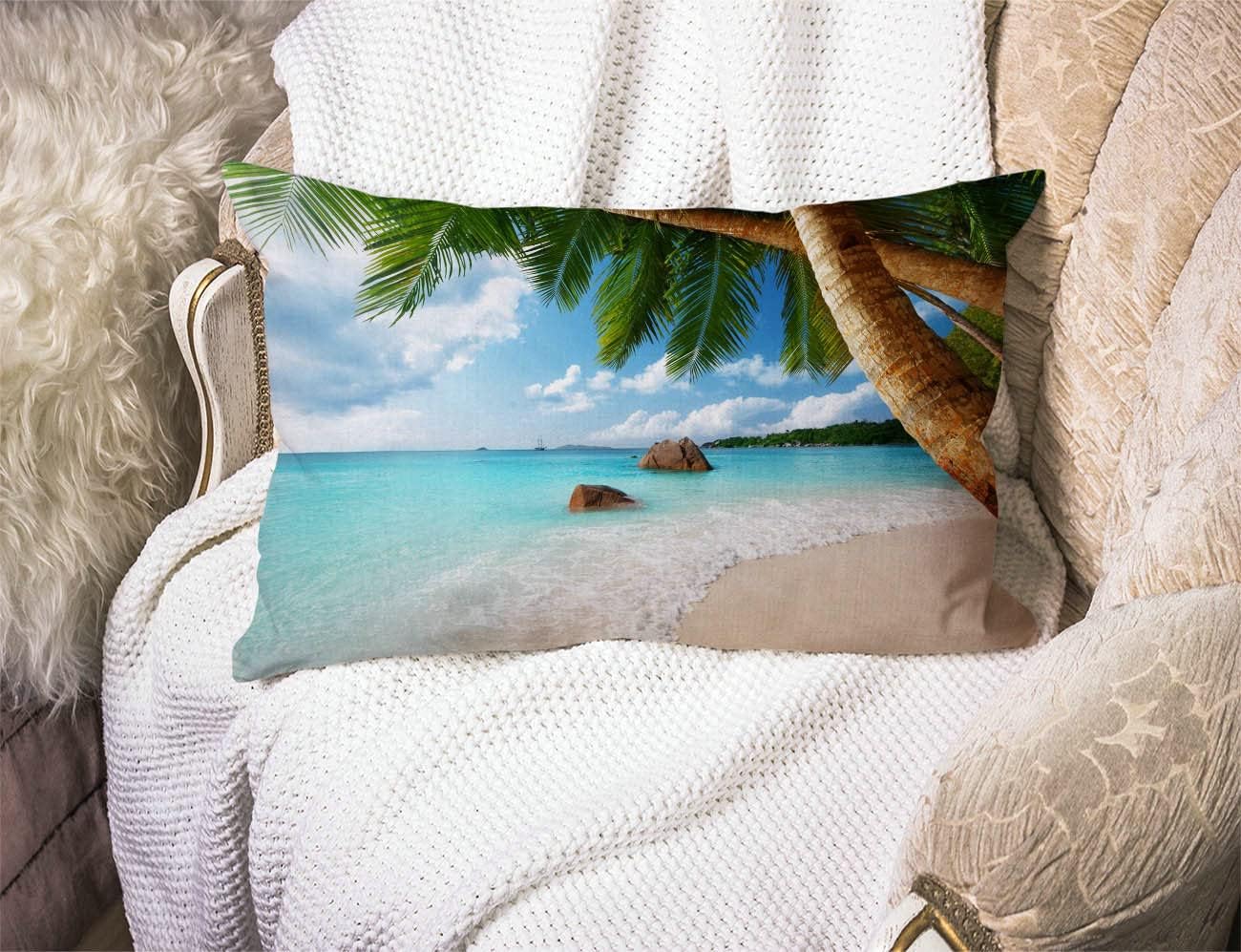 Farmhouse Decorative Outdoor Throw Pillow Covers for Couch Sofa Bed Tropical Palm Tree ANSE Lazio Beach at Praslin Island Pillow Cover Modern Decor Pillow Case 12 x 20 Inch Jcp133