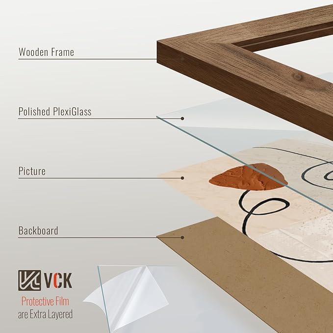VCK 20x28 Poster Frame 3 Pack - Brown Walnut, Exclusive Natural Wood Grain Solid Wood Picture Frame, Wall Hanging