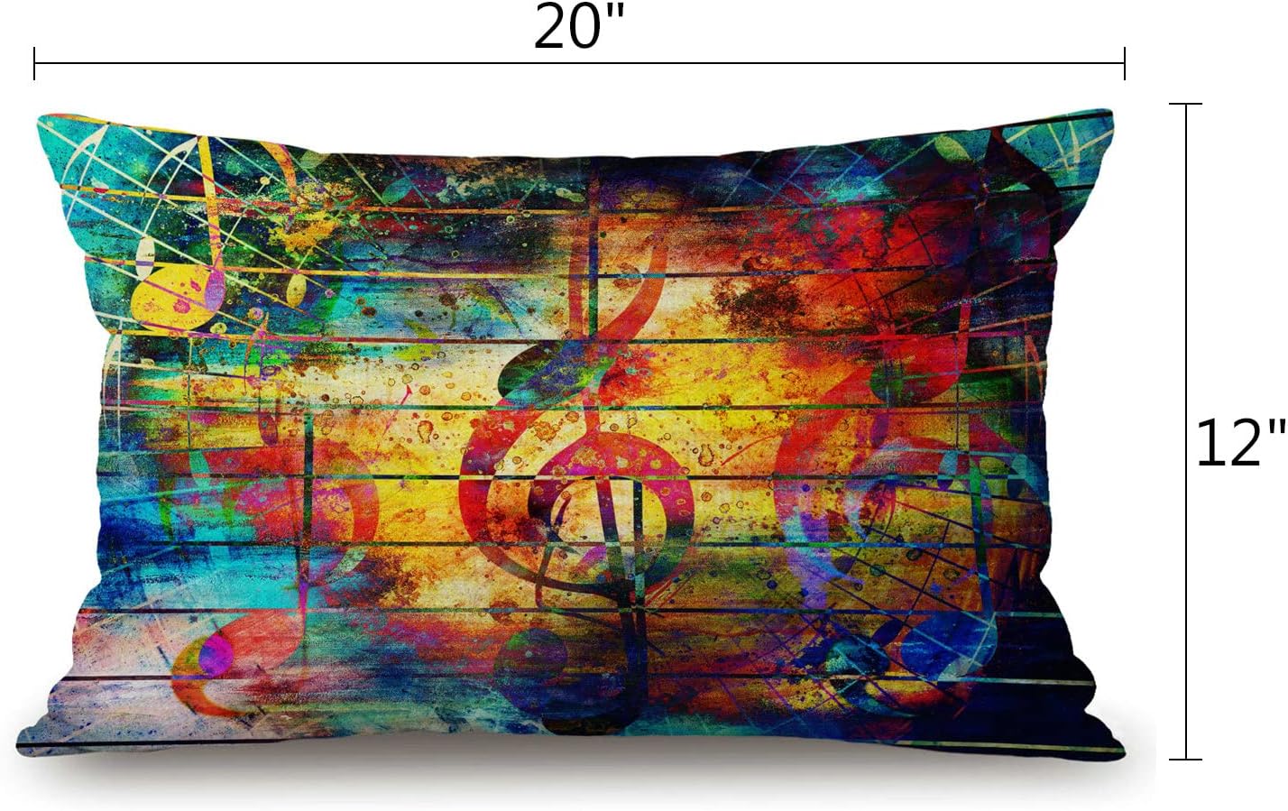 Farmhouse Decorative Outdoor Throw Pillow Covers for Couch Sofa Bed Colorful Collage with Music Notes and The Violin Clef Pillow Cover Modern Decor Pillow Case 12 x 20 Inch