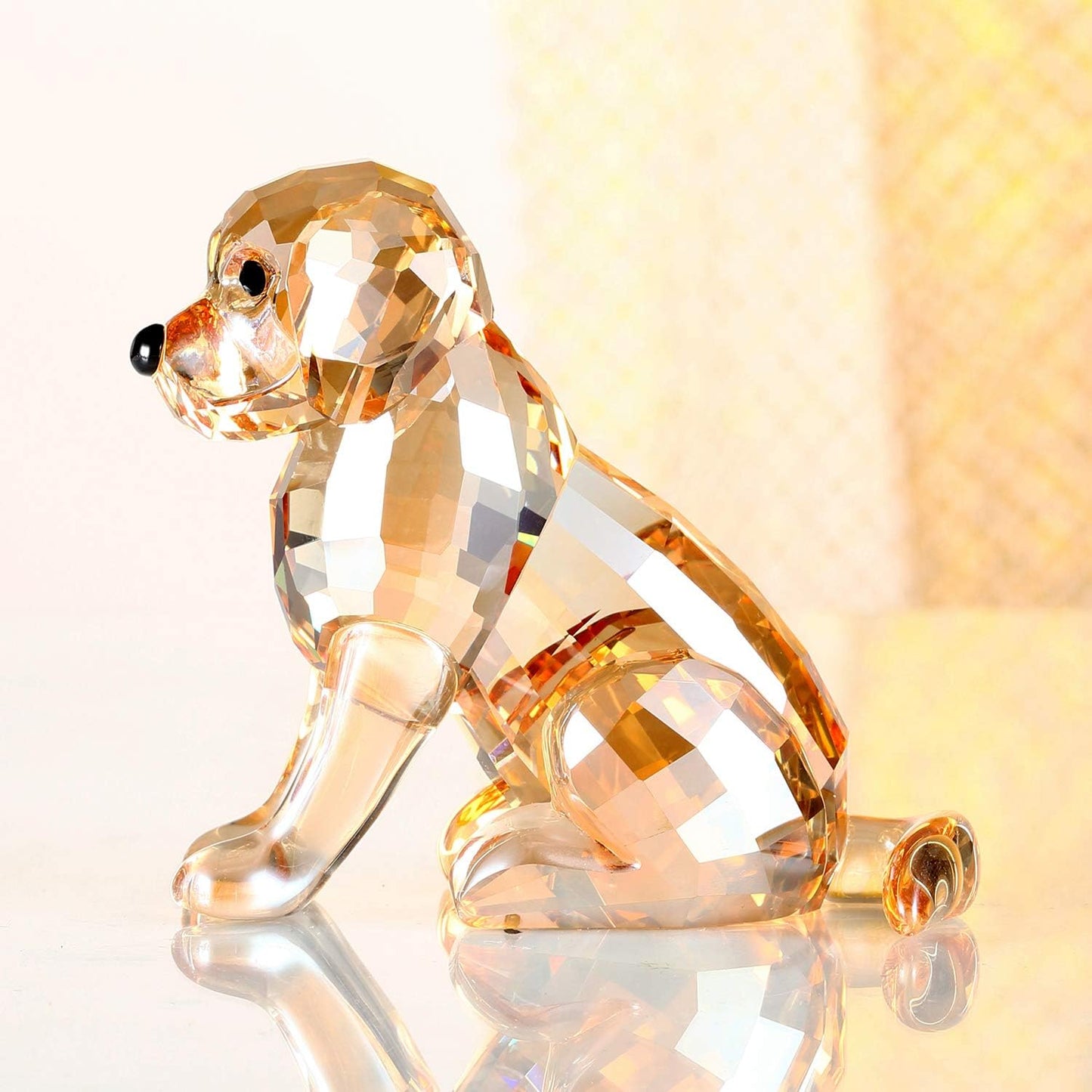 Crystal Labrador Dog Puppy Figurine Animals Lovely Craft Home Decor Ornaments Collectible Birthday Gifts (Gold)