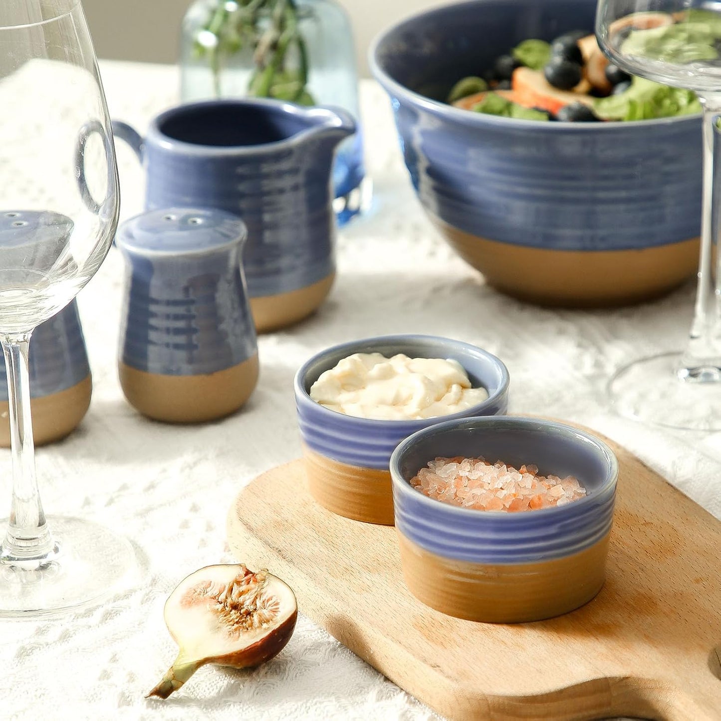 Hasense Ramekins 4 oz, Ceramic Ramekins Oven Safe Set of 6, Small Creme Brulee Ramekins Bowls for Backing, Serving Dip, Custard, Ice Cream, Housewarming Gift, Blue-purple