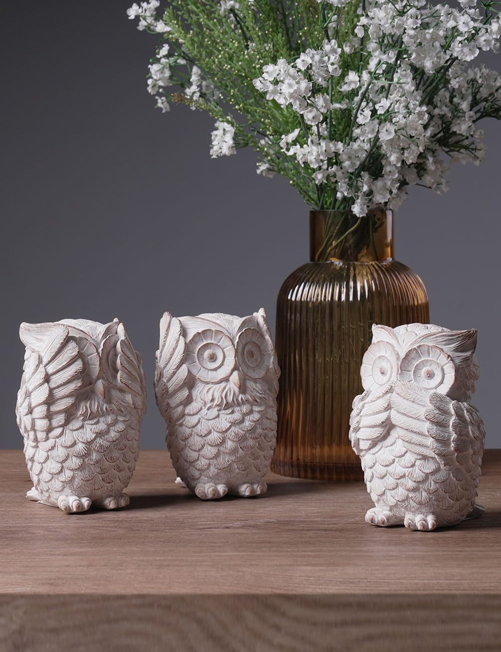 HAUCOZE 3pcs Owl Figurine Statue Animal Decor Gifts Modern Arts Sculpture Polyresin 5.1inch