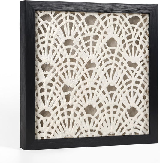 FOLKOR Framed Abstract Wall Art Apartment Living Room Decoration, 12" Handmade Rice Paper Black and White Shadow Box Artwork, Geometric Beach House Decor Wall Hanging Sculpture Gallery Art Decor