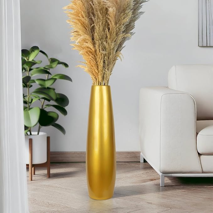 Gold Ceramic Tall Floor Vase,24 Inch Large Modern Flower Vases for Home Décor,Wicker Big Floor Vase Decorations for Farmhouse, Living Room,Bedroom,Standing Plastic Vase Decorative Tall