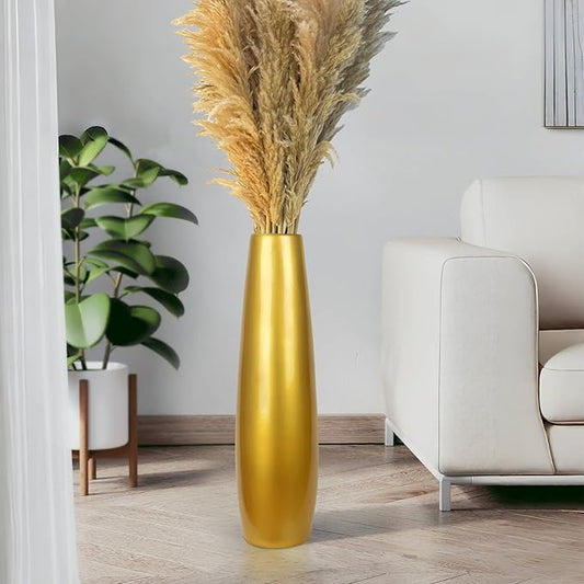 Gold Ceramic Tall Floor Vase,24 Inch Large Modern Flower Vases for Home Décor,Wicker Big Floor Vase Decorations for Farmhouse, Living Room,Bedroom,Standing Plastic Vase Decorative Tall