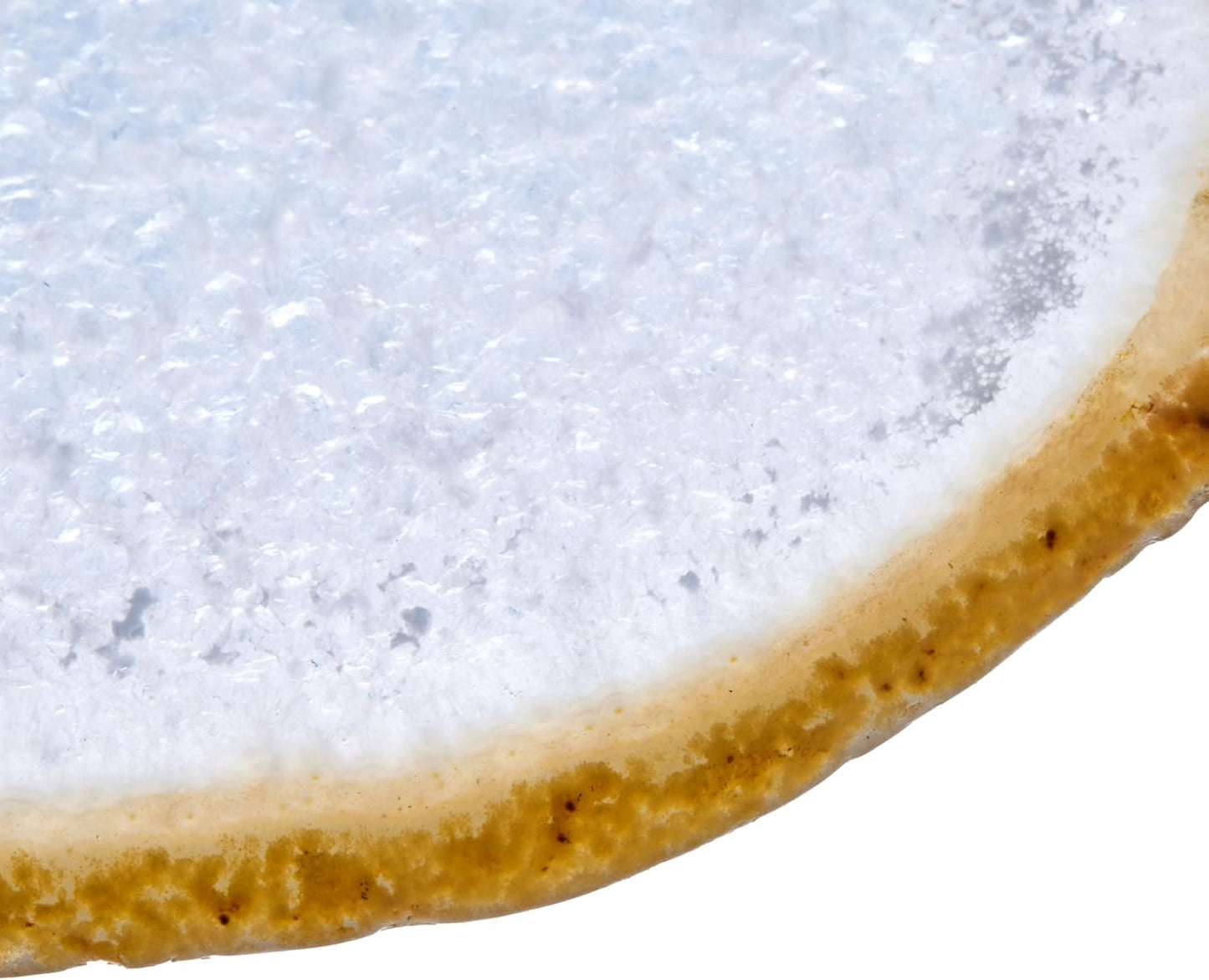 Luxury Lane Large Natural Brazilian Agate Slice Geode Rock Stone Drink Coaster with Wood Holder 4.7-5.5 inch Centerpiece Table Decoration, White