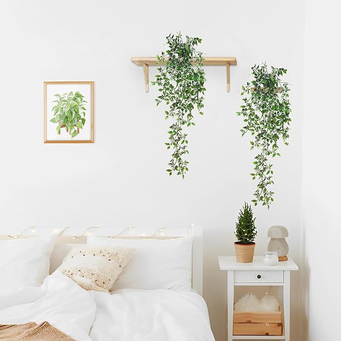 BLEUM CADE Fake Hanging Plants, 2pcs Artificial Hanging Potted Plant, Faux Mandala Vines Hanging Plant Greenery for Wall Shelf Home Living Room Indoor Outdoor Decor