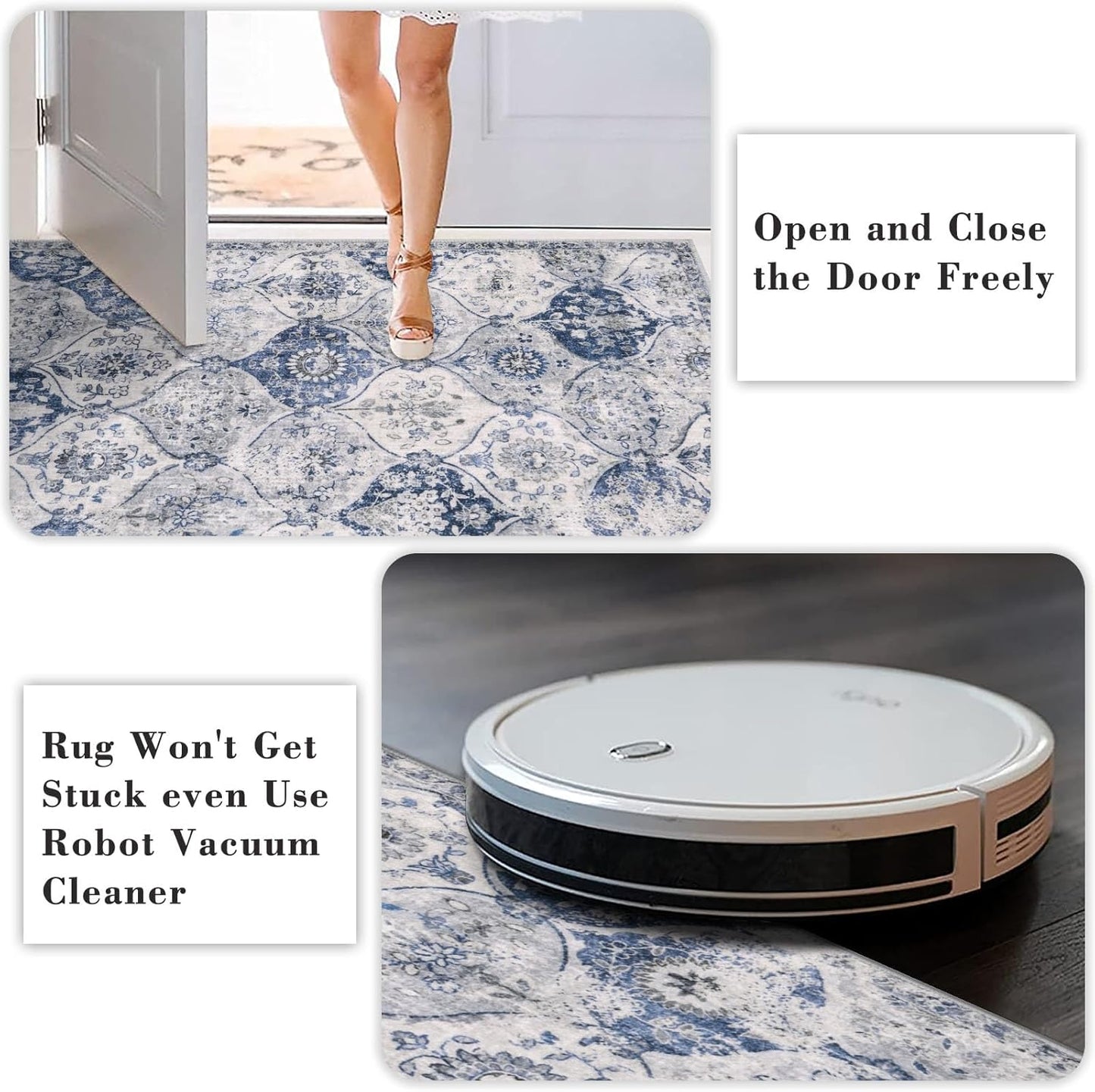 Lahome Moroccan Trellis Washable Small Area Rug, 3x5 Area Rug for Bedroom Living Room, Non-Slip Oriental Accent Throw Carpet for Kitchen Office Entryway Bathroom Office, White/Royal Blue