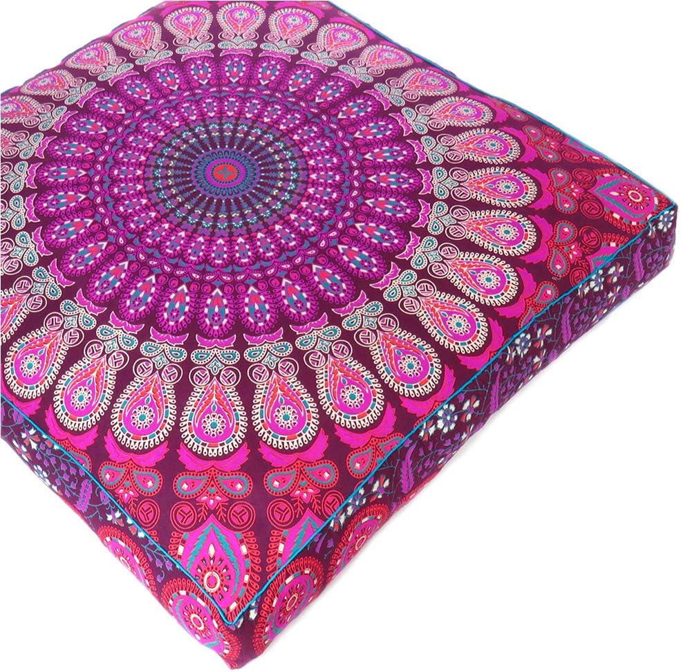 Eyes of India - Mandala Floor Pillow Cover Meditation Cushion Seating Throw Hippie Round Colorful Decorative Bohemian Indian Pouf Ottoman Handmade Cover ONLY (Purple 1, 35" x 35")