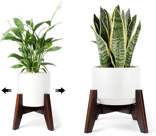 Seanmi Plant Stands for Indoor Plants, Bamboo Plant Stand, Mid Century Plant Holder, Adjustable Width, Fits 8 9 10 11 12 inches Pots - Dark Brown (Planter Stand Only)