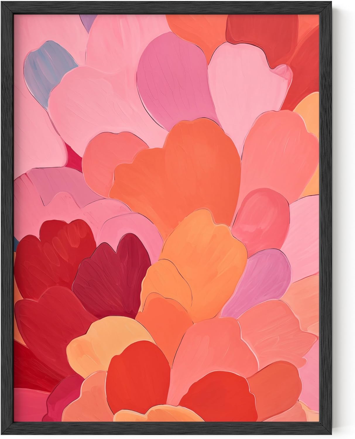 HAUS AND HUES Colorful Abstract Wall Art - Minimalist Retro Picture for Living Room Decor, Red and Pink Modern Wall Art Painting (Petals 1, Black Frame, 12x16)