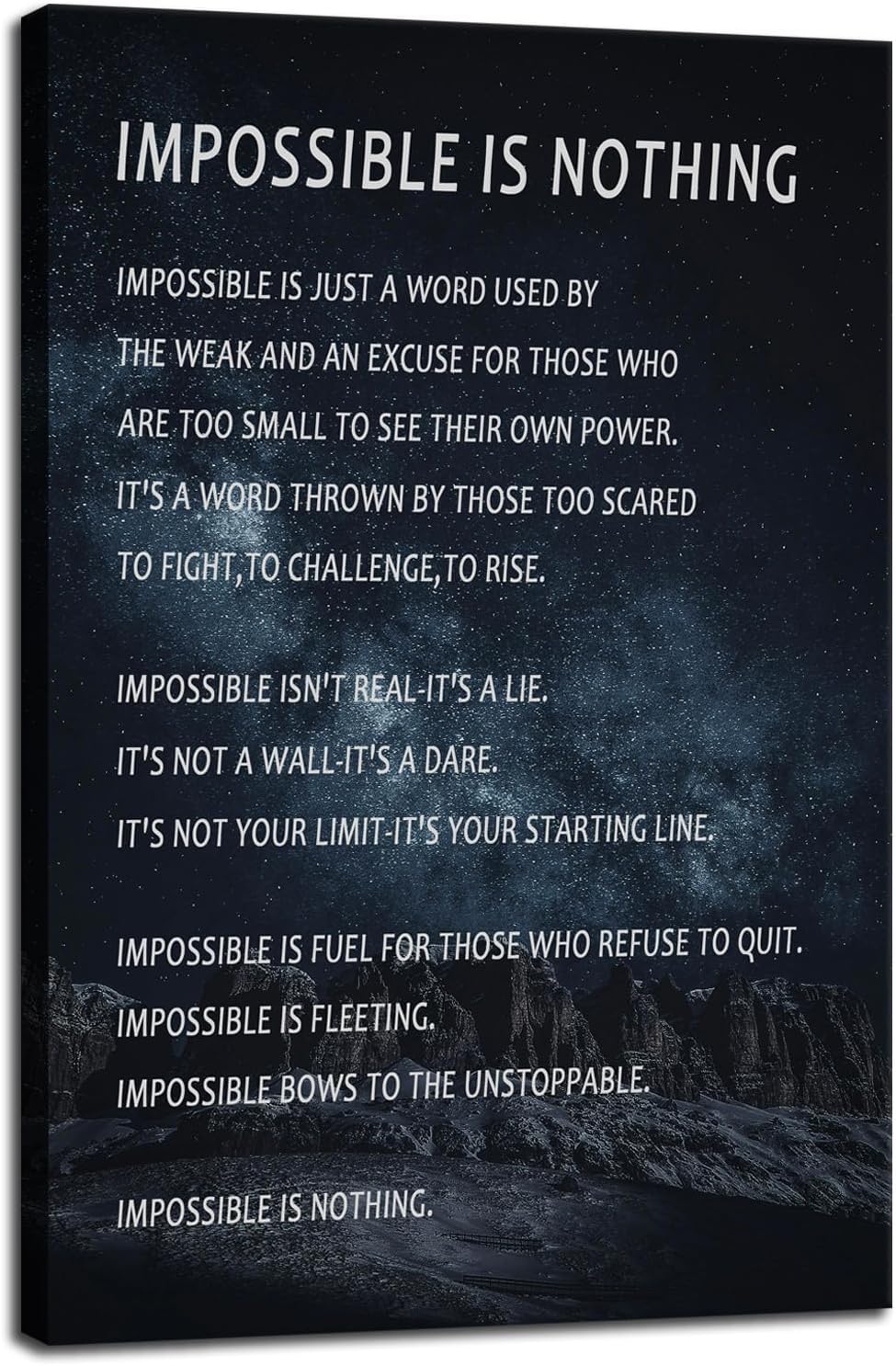 Inspirational Canvas Wall Art Motivational Painting Positive Entrepreneur Quotes Pictures Impossible is Nothing Poster Print Bedroom Office Wall Decor Artwork Framed Ready to Hang[12''W X 18''H]