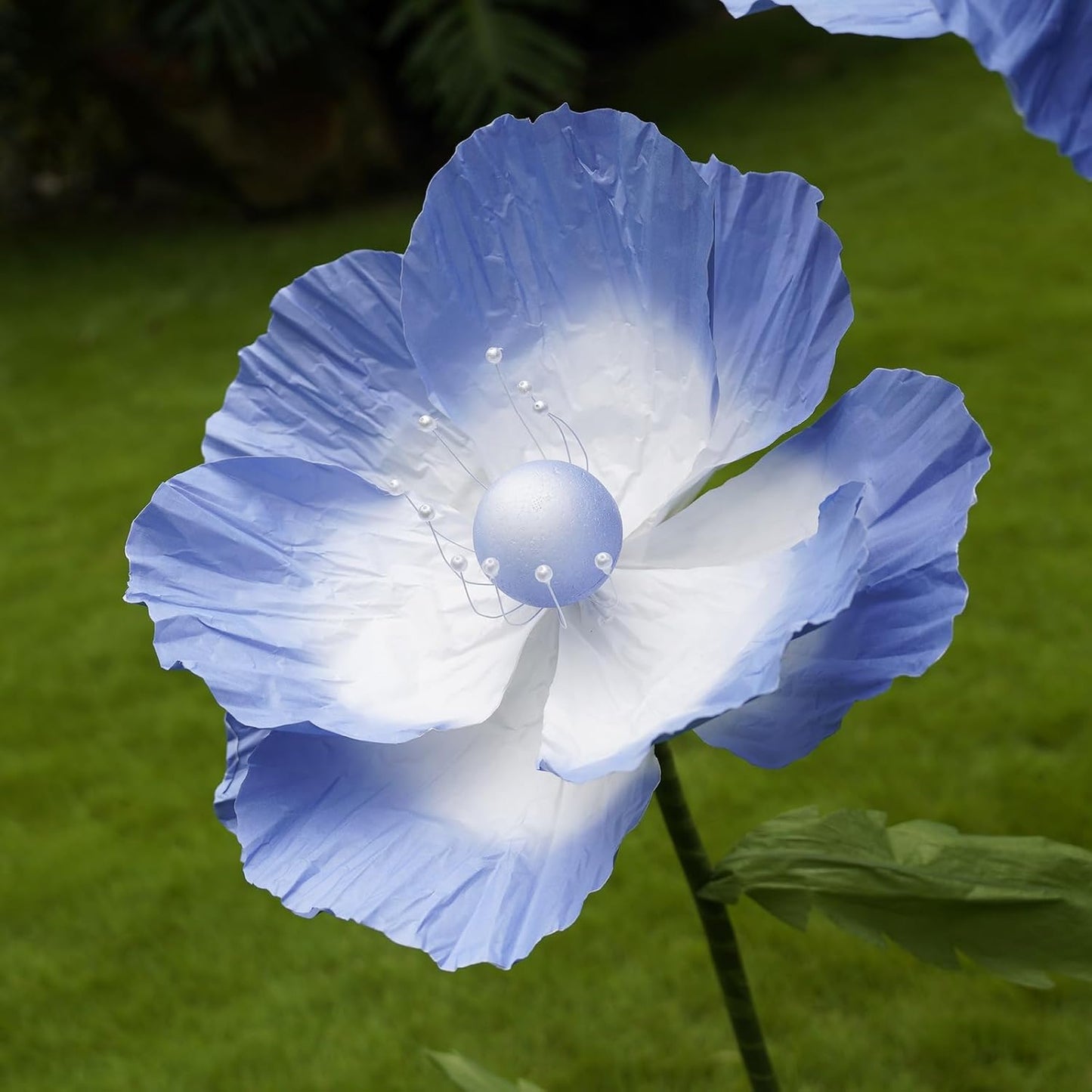 Giant Flowers for Decoration,Large Paper Flowers with Standing Stems and Base,3 pcs Artificial Flowers for Home Decor, Wedding Decorate, Photography Props, Party Banquet (Light Blue)