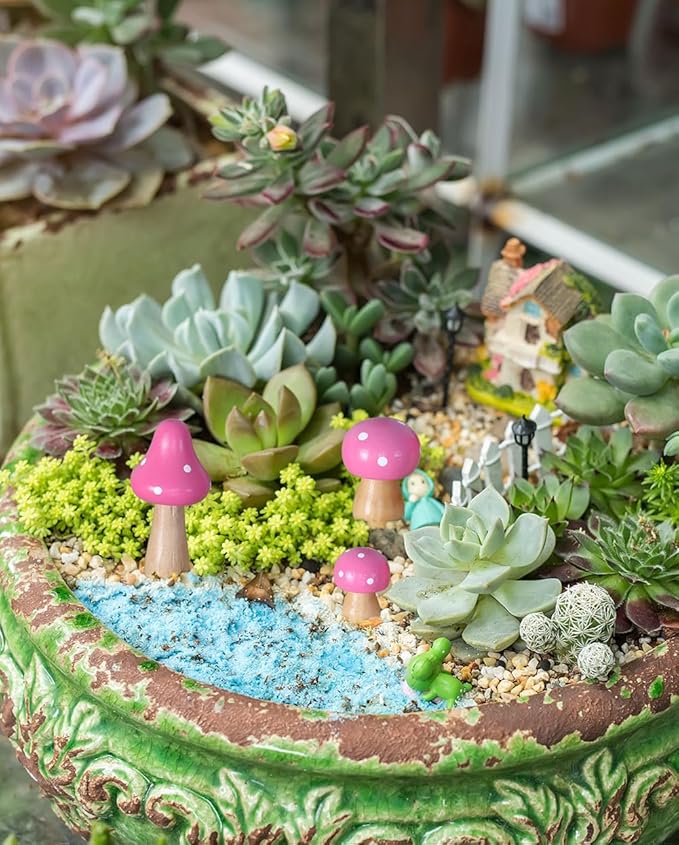 3Pcs Mushroom Decor Wooden Mini Figures Fairy Garden Accessories 2.9in 1.8in 1.2in Cute Miniature Mushrooms Home Decor for Bedroom Office Bonsai Fairy Garden Pink