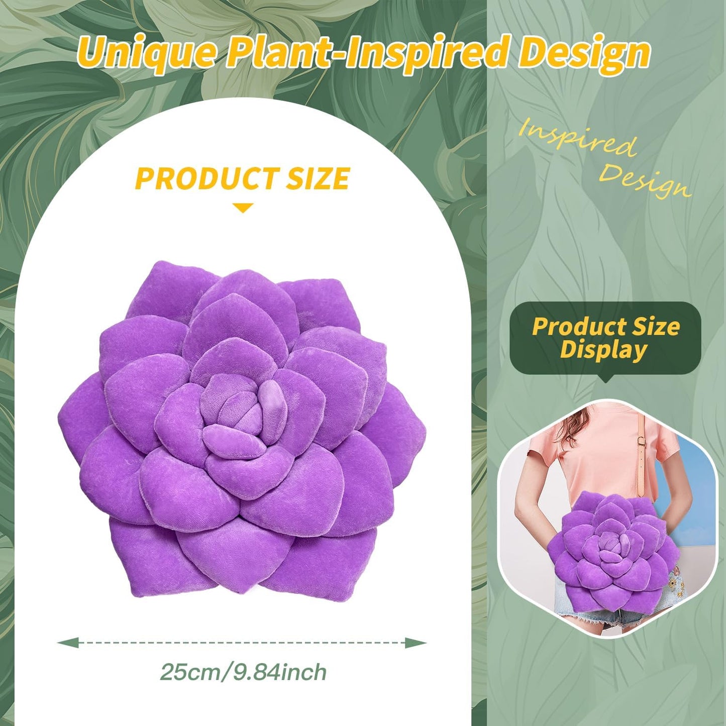 Fleshy Greenery Plush Cushion – Hand-Stitched 3D Flower Throw, Botanical-Shaped Accent for Bedroom, Living Room, and Home Décor 25cm/9.84inch
