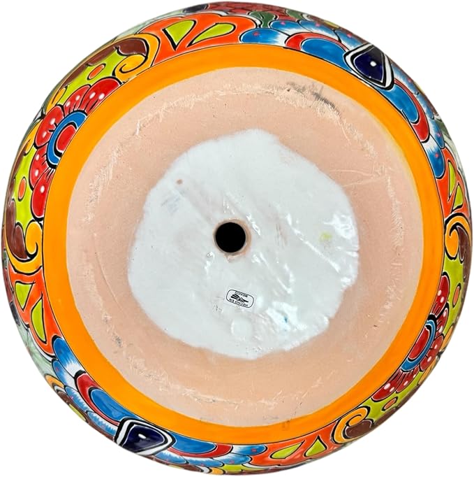 Talavera Michoacana Planter XL Pot Folk Art Multicolor Mexican Pottery Home Decor Hand Painted Garden Indoor Handmade Outdoor 18.5" (Yellow Multicolor)