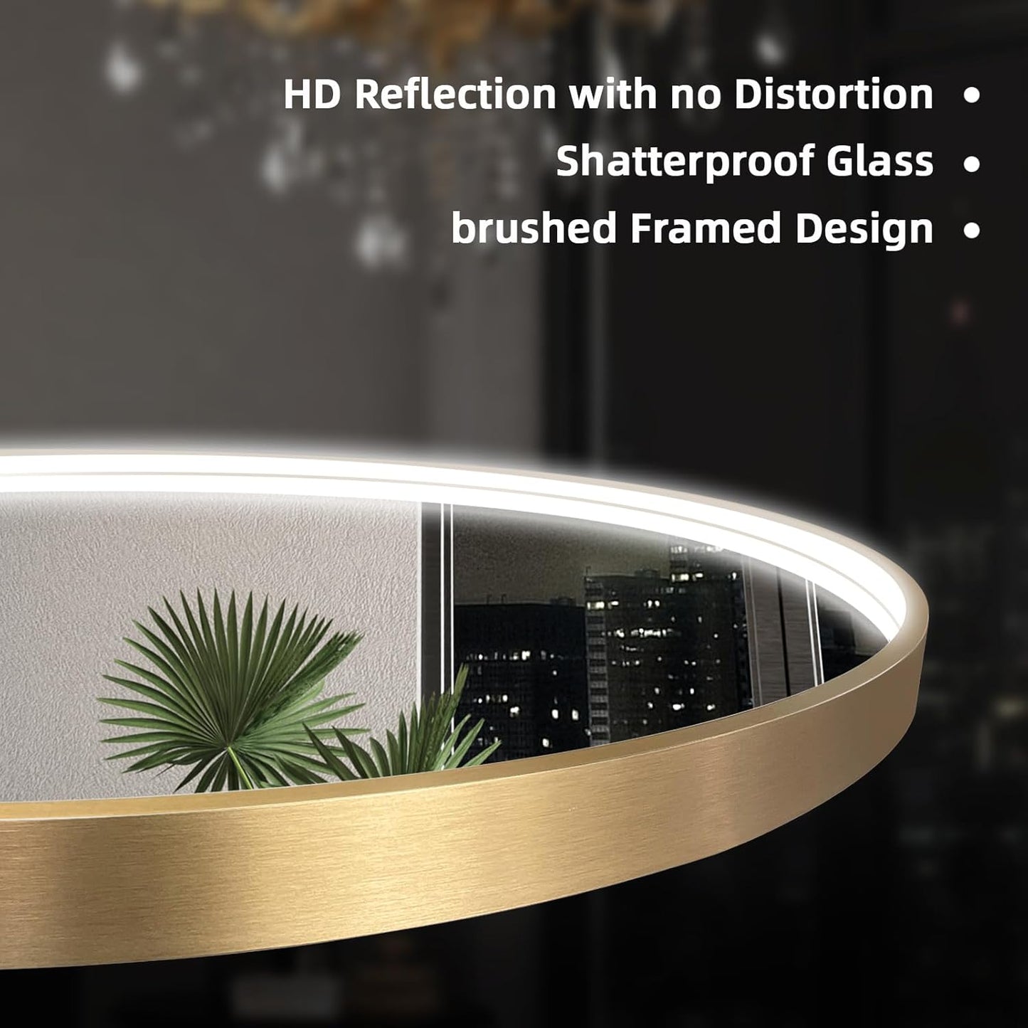 LED Bathroom Mirror with Gold Framed 28 Inch, LED Mirror for Bathroom with Anti-Fog, Stepless Dimmable, Front Lit, Memory Function, Shatter-Proof