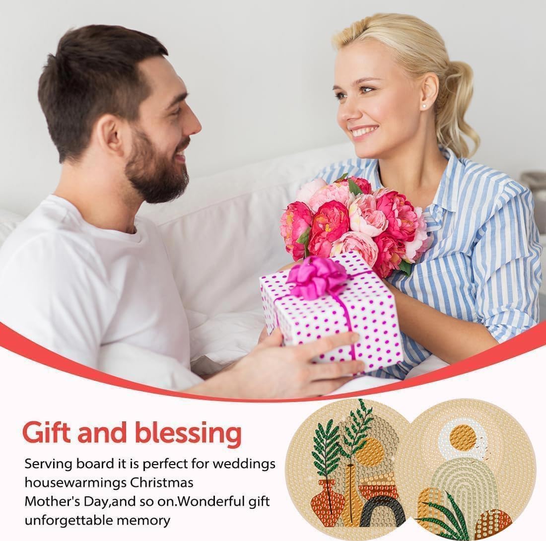 Clendo 8 Pcs Bohemian Style Diamond Painting Coasters Kits for Adults, Abstract Landscape Diamond Art Coasters for Beginners with Holder, Small Diamond Painting Kits for Adults Art Craft Supplies