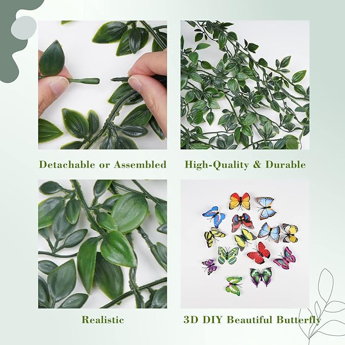 BLEUM CADE Fake Hanging Plants, 2pcs Artificial Hanging Potted Plant, Faux Mandala Vines Hanging Plant Greenery for Wall Shelf Home Living Room Indoor Outdoor Decor