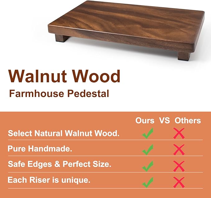 Wood Riser For Display Walnut Wood Pedestal Stand, farmhouse decor Soap Tray, Displays Your Plant Bottles Candles for Your Home Kitchen (Large, 12 x 7.1 x1.57Inch)