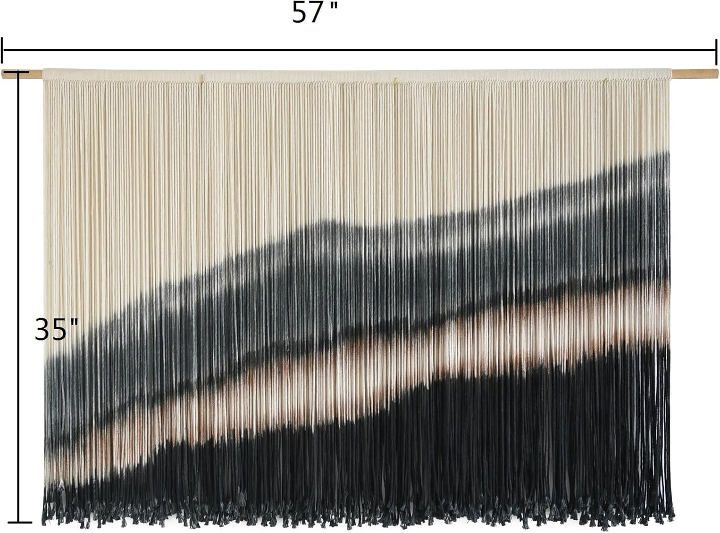 Jakalin Large Macrame Wall Hanging Dip Dyed Boho Wall Decor For Living Room Bedroom Entryway 57" Wx35 L Modern Fiber Yarn Wall Art Handmade Black Home Decor