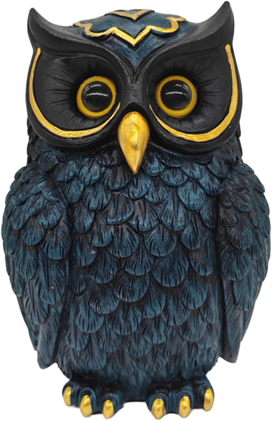 Dark Blue Owl Figurine - Gold Accent Resin Statue, 4.9 Inch Vintage Mystical Decor for Home, Office, Gift for Owl Lovers & Retro Enthusiasts