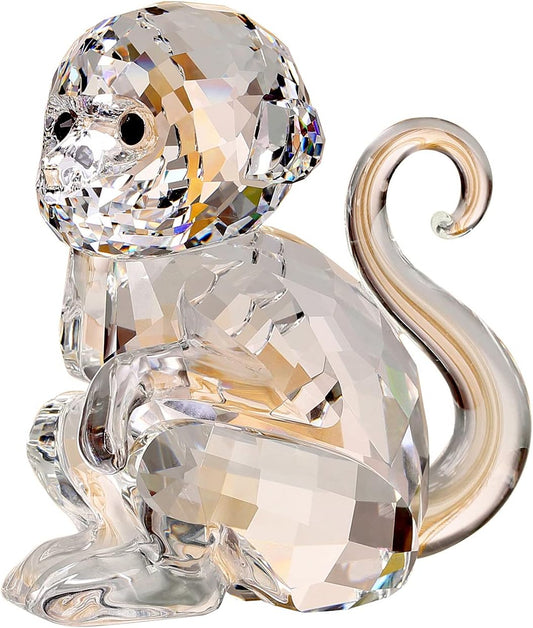 DOJOZ Crystal Little Monkey Animals Lovely Craft Decorations for Home Ornaments Christmas Collectible Birthday Gifts Figurines (White)