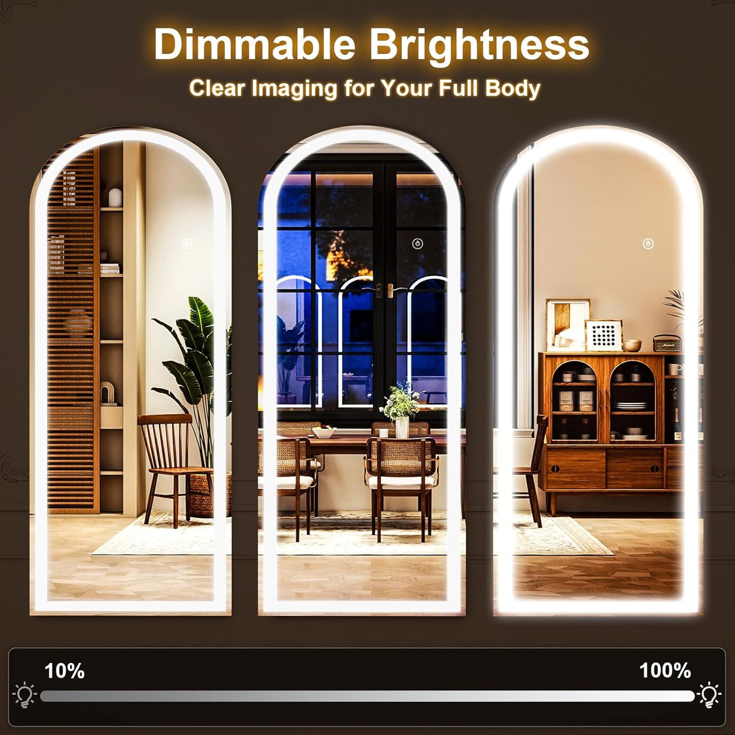 LED White Arched Full Length Mirror - 24“ x 65” Adjustable Brightness, Touch Screen Controls, Wall Mounted or Freestanding for Bedroom, Living Room, Cloakroom Dressing Mirror