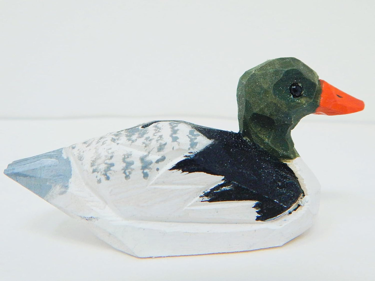 Merganser Duck Hand-Carved Wooden Figurine - Miniature Wooden Bird Sculpture, Small Animal Collectible Decoy Sculpture. Nature-Inspired Decor & Collectible Gift