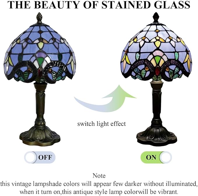 Tiffany Style Table Lamp 8'', Purple Tiffany Table Lamp for Bedroom Study Office Home Stained Glass Lamp