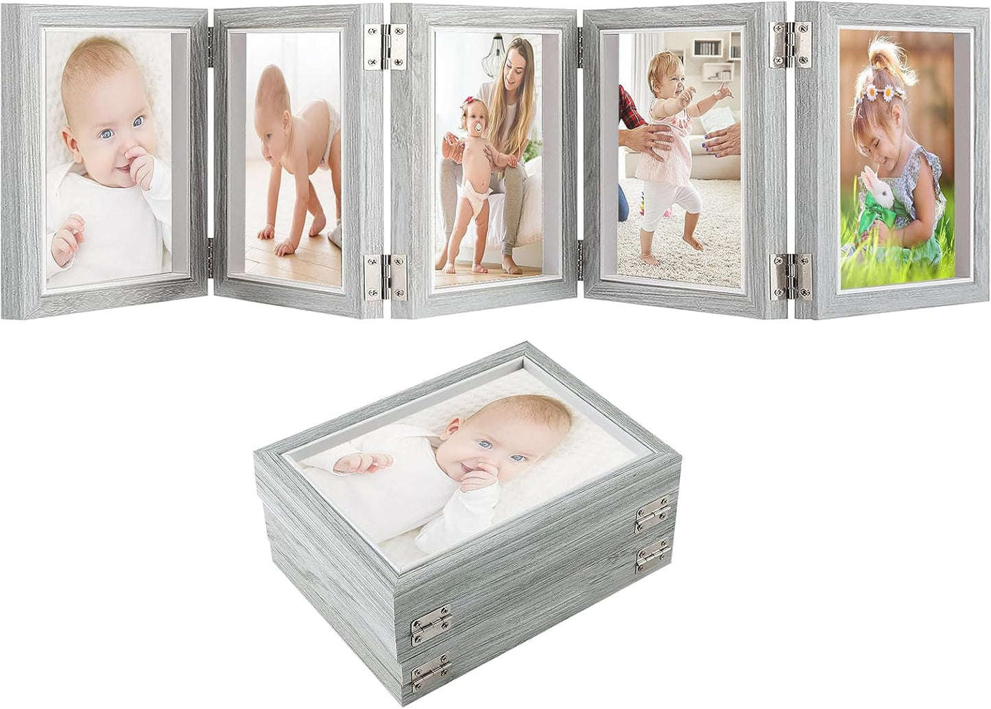 Biggun 4x6in 5 Folding Accordion Picture Frame - Foldable Hinged Collage Photo Frames for Tabletop Display Multiple Family Pictures Birthday Father's Day Gifts (Gray Blue)