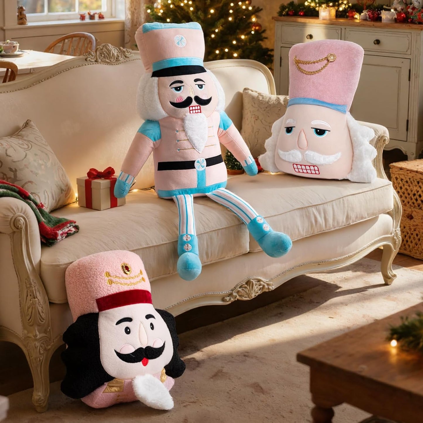 Lanpn Christmas Nutcracker Pillow Set of 2, Christmas Decoration Winter Throw Pillows Soft Cute 3D Shaped Nutcracker Throw Cushion for Sofa Living Room Bedroom Xmas Decor (Pink)