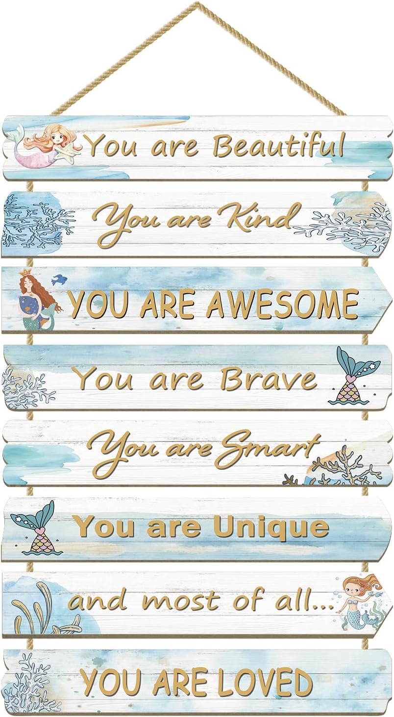 Girls Room Decor Mermaid Wall Decor for Girls Bedroom Inspirational Wall Art for Kids Wall Decorations Little Girl Toddler Room Wood Sign Nursery Room Decor (Mermaid)