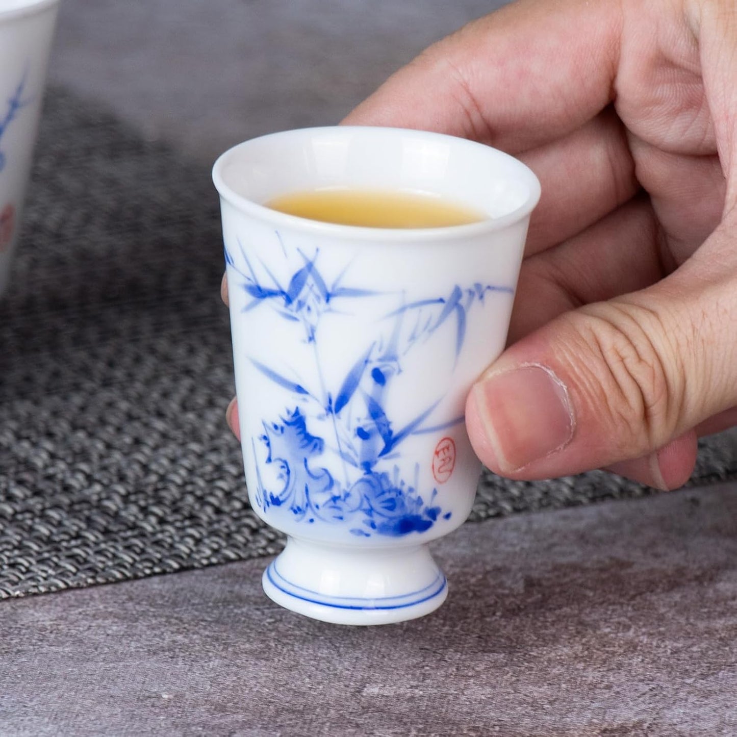 KAMMAK Ceramic Tea Cups Small, Cute Vintage Coffee Cup Set of 2, Porcelain Teacups Espresso Mug, 1.5oz Hand Painted Chinese Afternoon Tea Party Mugs, Birthday Gift for Women Men, High Stone