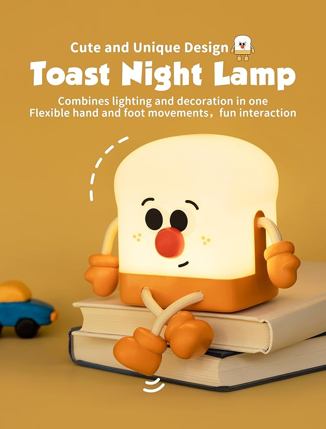 Toast Night Light for Kids, Rechargeable Bedside Lamp, Portable Night Lamps with Phone Holder, Room Decor Sleep Nightlights for Bedroom, Living Room, Desk, Desk Lamp Gifts for Baby Teens Adults
