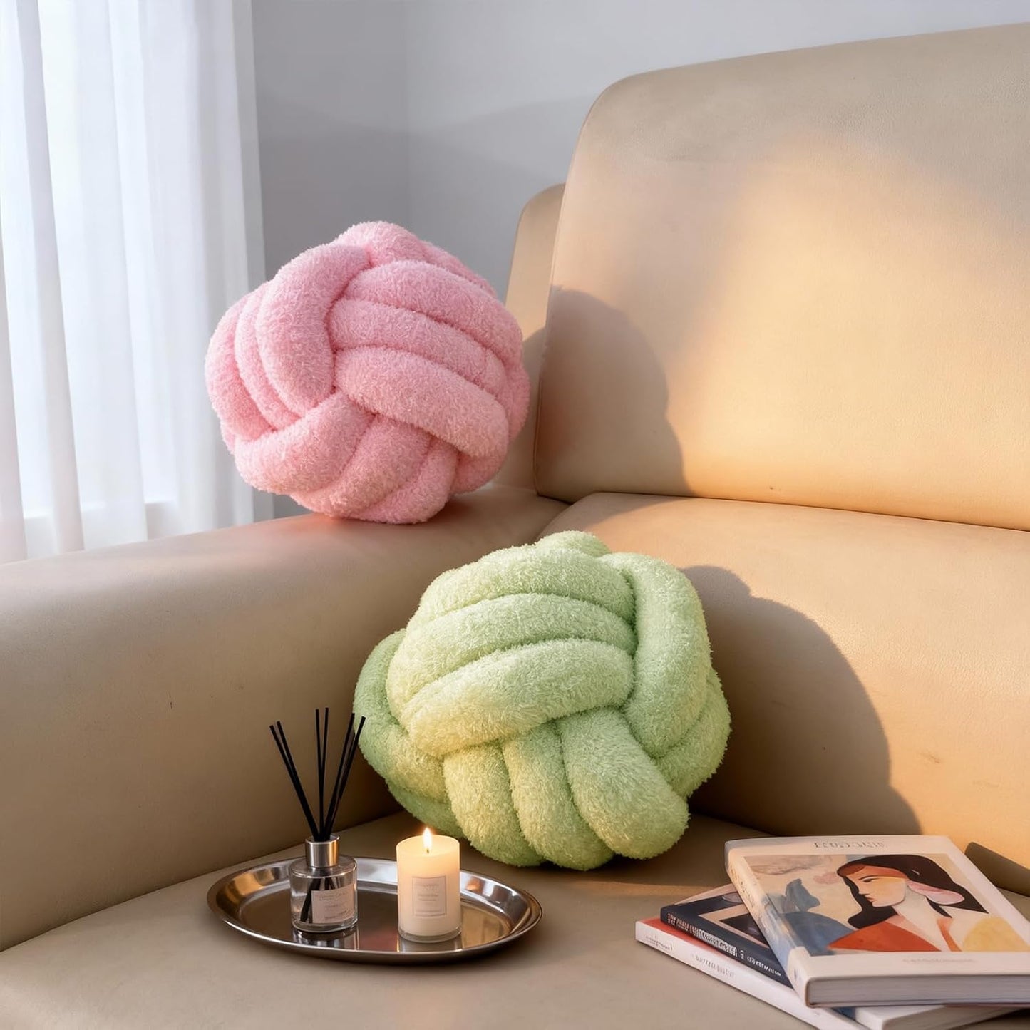 Knot Pillow Ball Plush - Decorative Throw Pillows for Bed Relieve Stress, Round Knot Cushion for Sofa Decor Pet Toy, Sage Green 8 inch