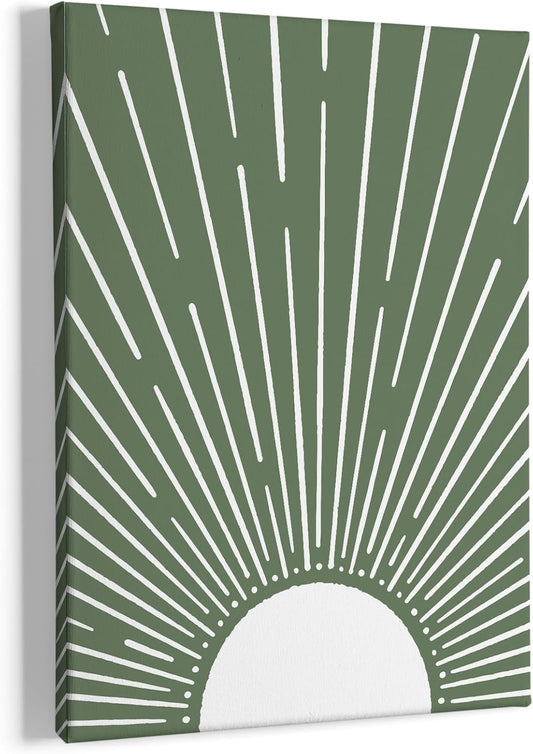 HIWX Boho Sun Framed Canvas Pictures, Boho Wall Art, Sunrise Wall Art Decoration For Bathroom Office Room Bedroom 11x14 (Green)