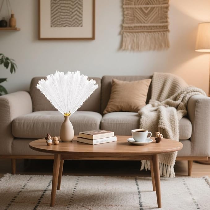 30 Pcs White Faux Pampas Grass, 17 Inches Artificial Pampas Grass Bulk, Short Fluffy Faux Pompas for Vase Filler, Home Boho, Wedding Anniversaries, Baby Shower Decoration