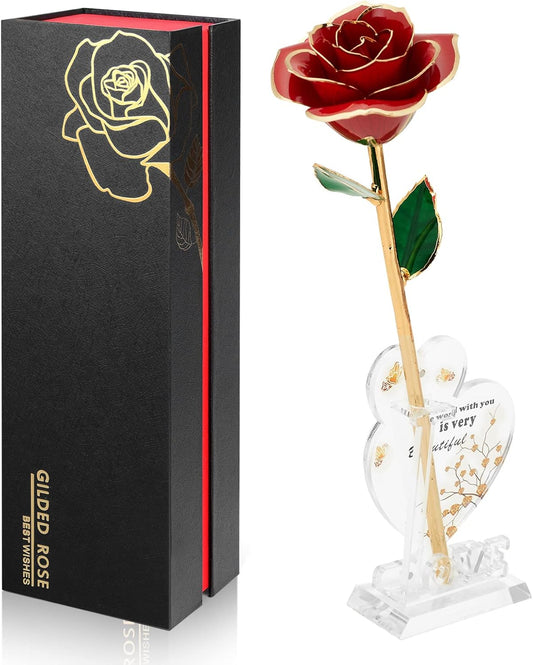 Gold Dipped Infinity Rose Last Forever Flower Decor, Birthday Gift for Women in Her Birthday Mothers Day, Resin Preserved Rose | Anniversary Present for Mom (Red)