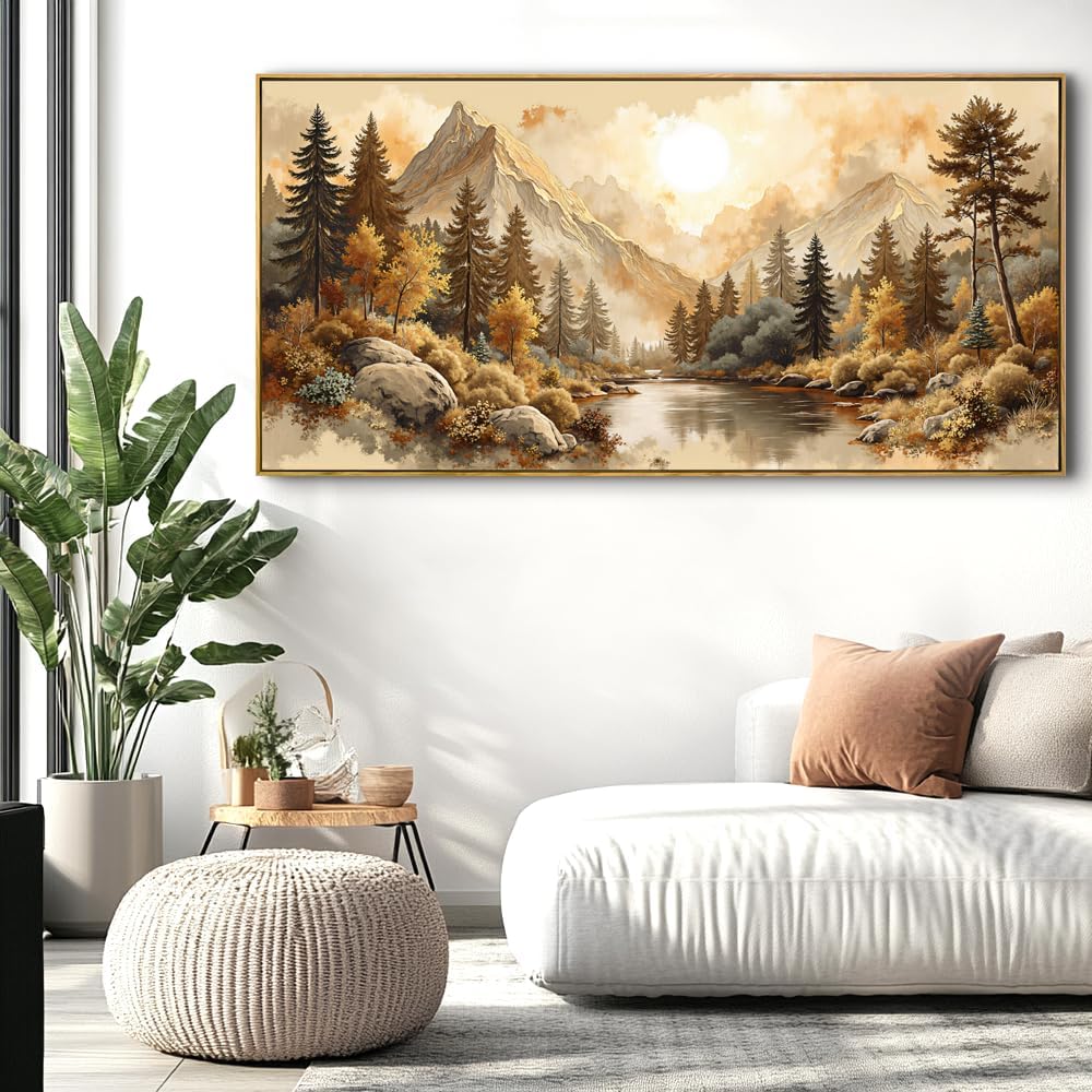 Landscape Wall Art - Framed Modern Canvas Painting for Living Room, Bedroom Home Office Decor, 40x20 Inch Ready to Hang