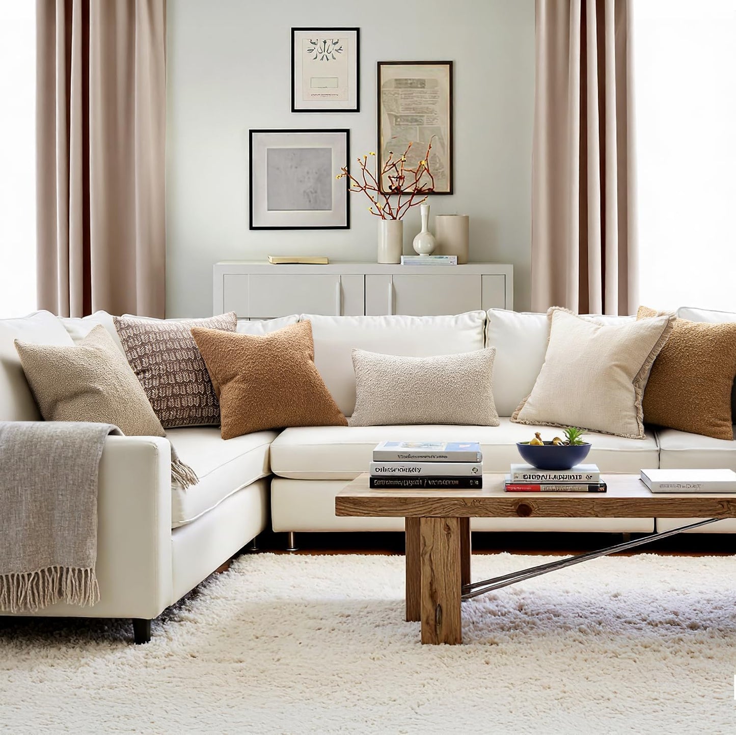 MIULEE 24x24 Decorative Euro Sham Throw Pillows for Bed Set of 2 Textured Boucle Neutral Winter Throw Pillow Covers Brown Accent Solid Couch Pillowcases Sofa Livingroom Home Decor