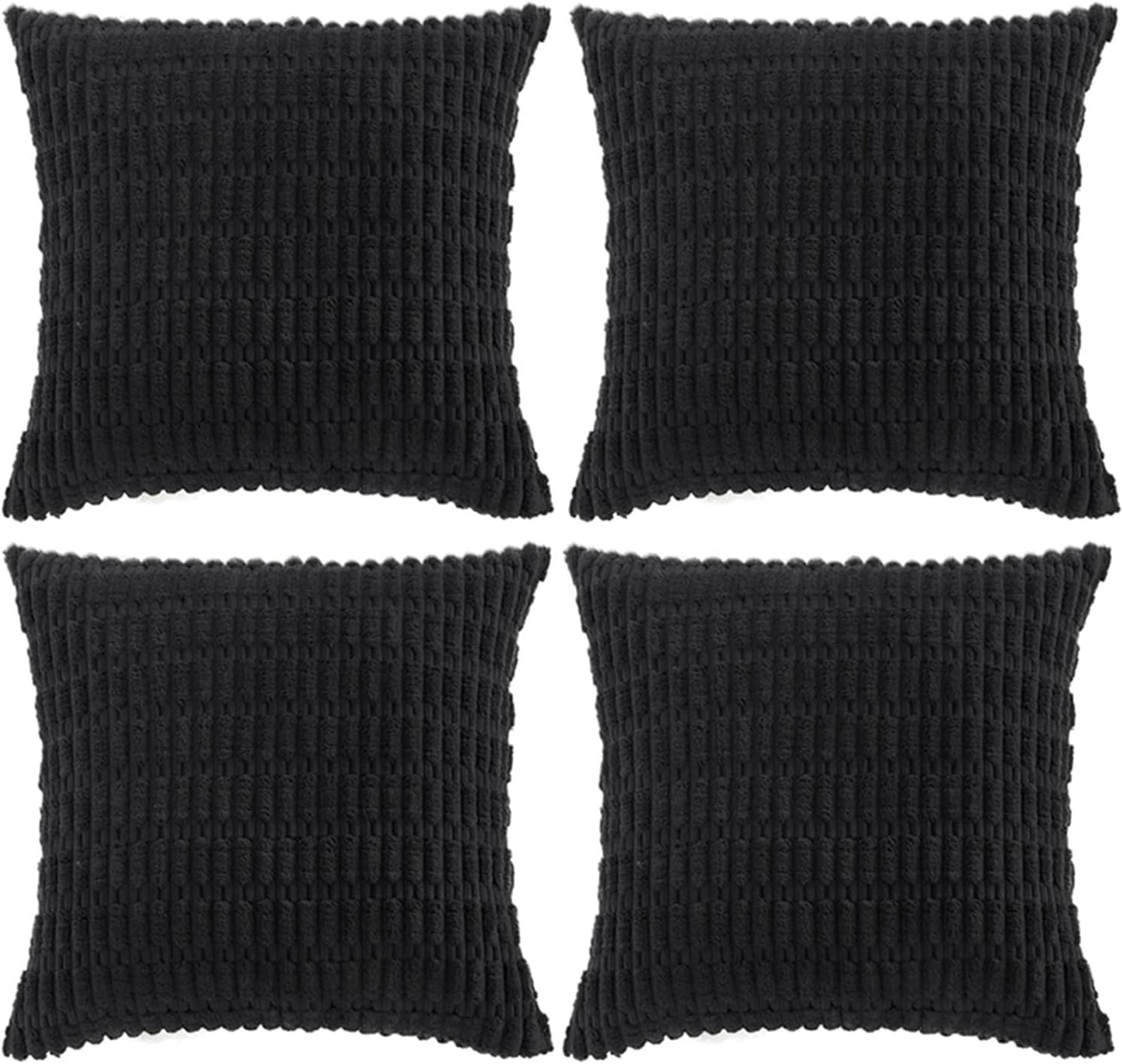 Fancy Homi 4 Packs Boho Black Decorative Throw Pillow Covers 20x20 Inch for Living Room Couch Bed Sofa, Rustic Modern Farmhouse Home Decor, Soft Plush Corduroy Square Cute Cushion Case 50x50 cm