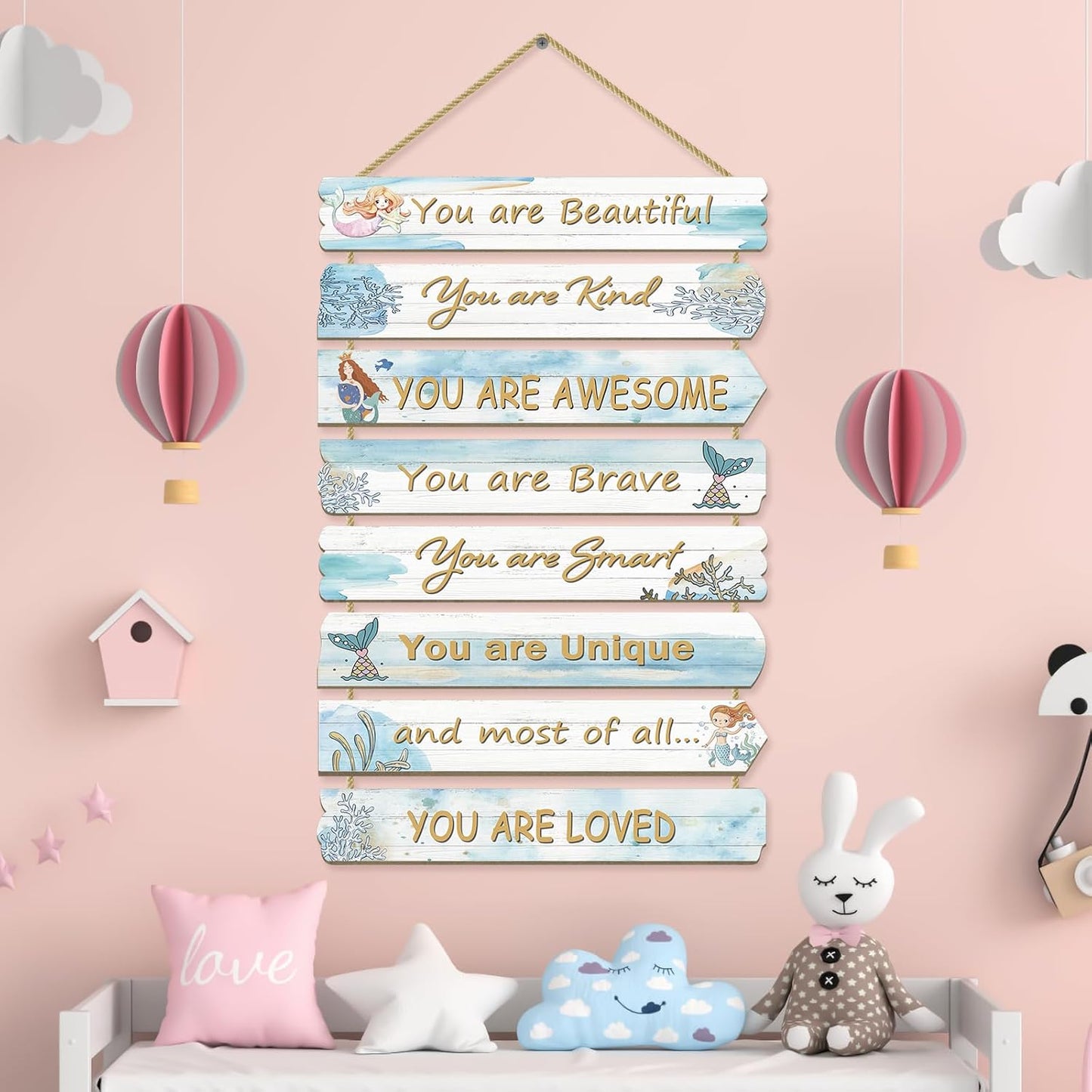 Girls Room Decor Mermaid Wall Decor for Girls Bedroom Inspirational Wall Art for Kids Wall Decorations Little Girl Toddler Room Wood Sign Nursery Room Decor (Mermaid)