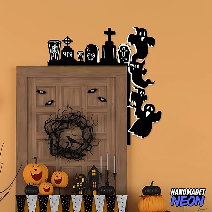 Personalized Metal Halloween Door Toppers, Custom Text Halloween Door Corner Sign, Doors Frame Decoration Halloweens Theme Decoration, Funny Creative Silhouette Wall Art Decor