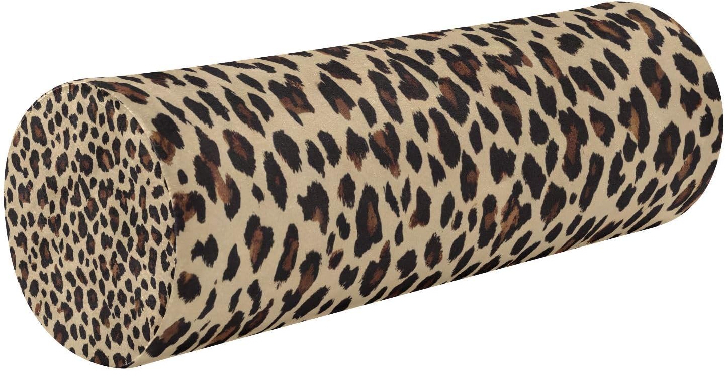 Leopard Print Bolster Pillow, Round Pillow for Bed with Removable Washable Cover, Cylinder Pillows for Head, Neck, Back and Legs Cervical Neck Pillow Sleeping 5.5 x 17 Inch