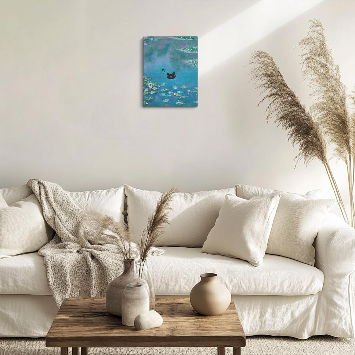 HZMLYDJ Cute Cat Wall Art Funny Cat in Water Lilies Posters Vintage Canvas Wall Art for Room Bedroom Living Room Bathroom Decor Aesthetic, Trendy Paintings Aesthetic Cats Lovers Decoration