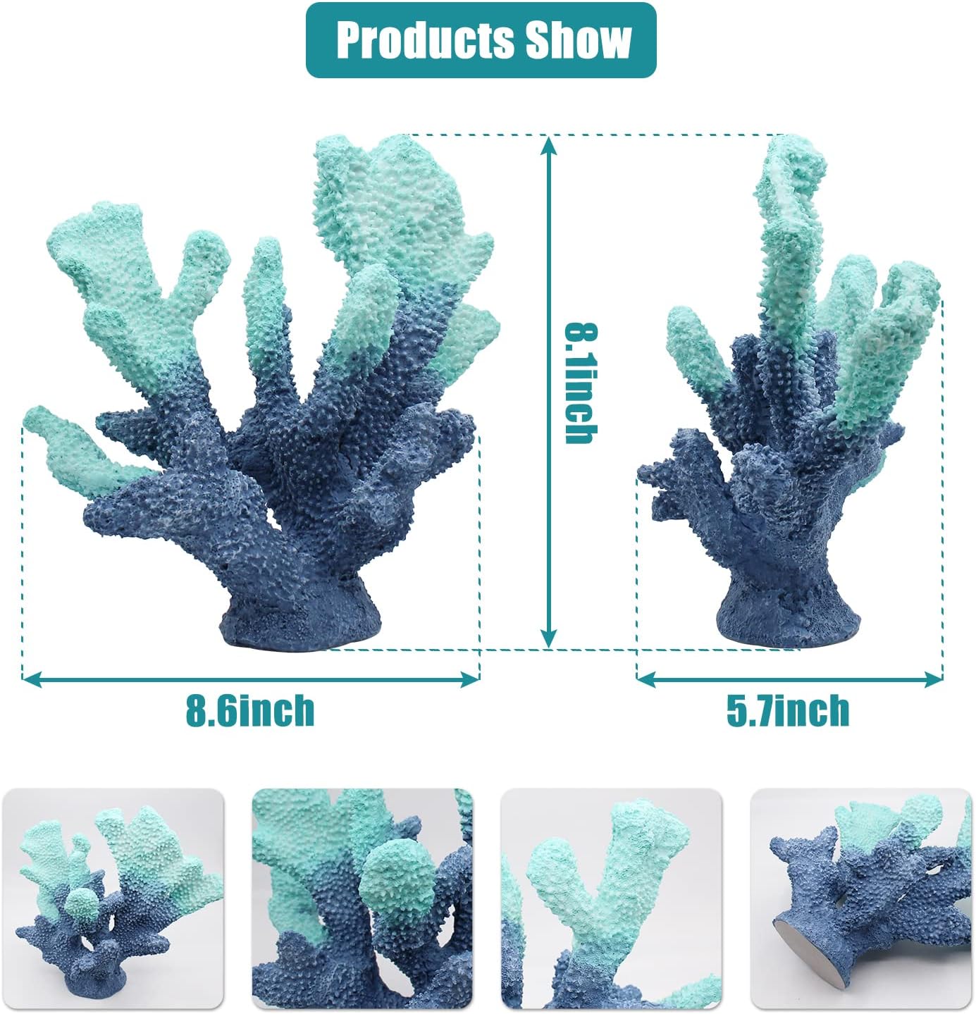 Blue Resin Coral Decorations Artificial Coral Statue Home Décor Accents Hawaiian Beach Decorations for Home Nautical Decorations Beach Themed Home Living Room Party Decor -8.2"