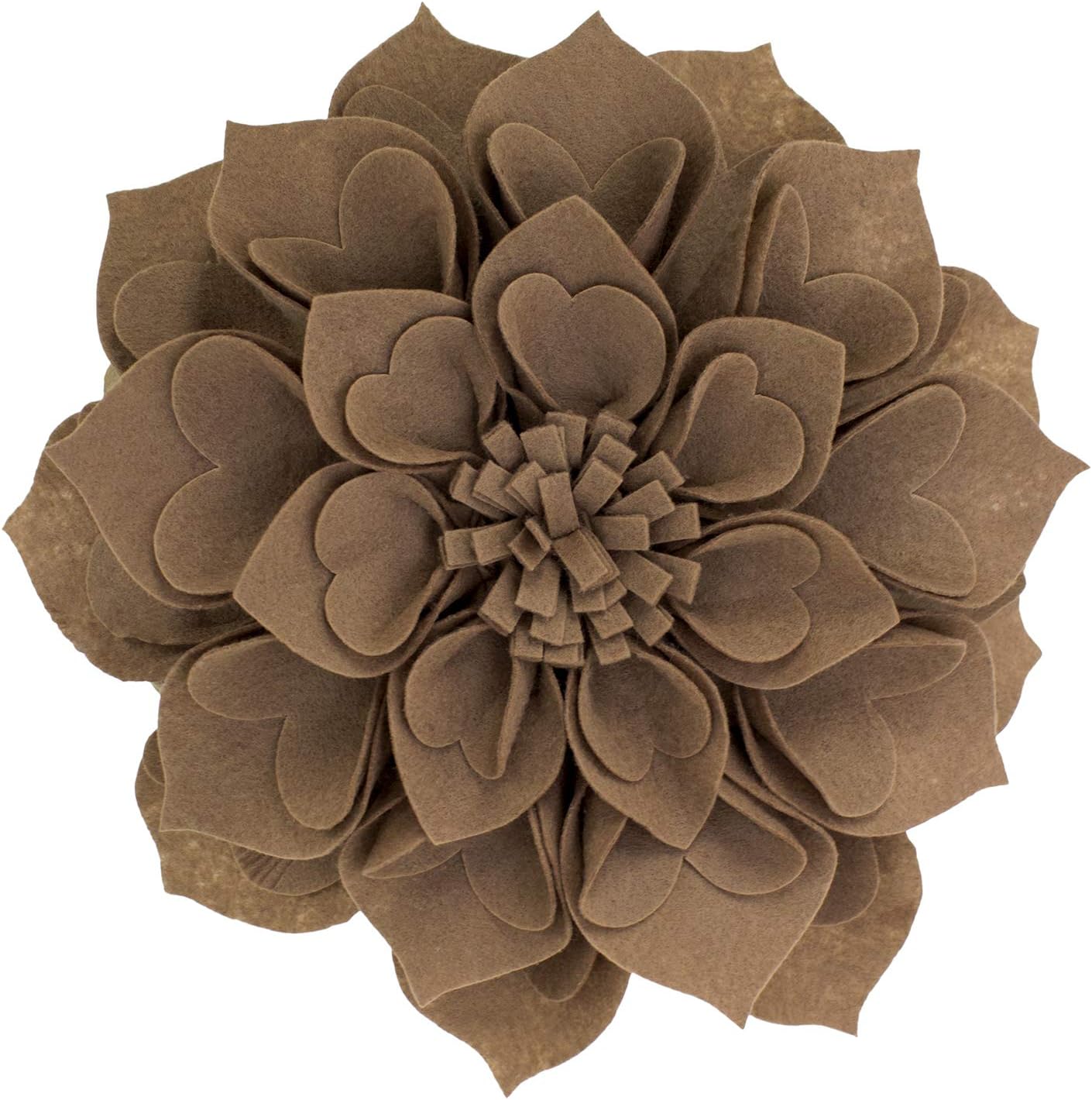 Fennco Styles Handmade 3D Heart-Shaped Petals Flower Decorative Throw Pillow Cover Only - 13" Round Mocha Floral Pillow Case for Couch, Home Décor and Holiday, Housewarming Gift